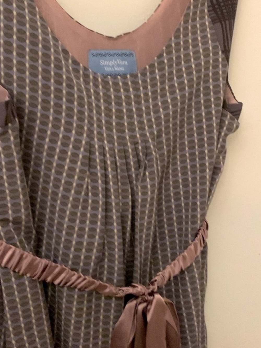 Simply Vera Wang Taupe & Mauve Printed Sleeveless Blouse Top Shirt Fabric Belt M
